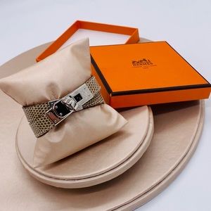 EUC Hermes Lizard Palladium Kelly Double Tour Bracelet